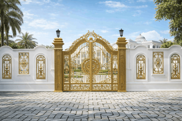 Cổng nhôm đúc mẫu hoa lá phong cách phương tây