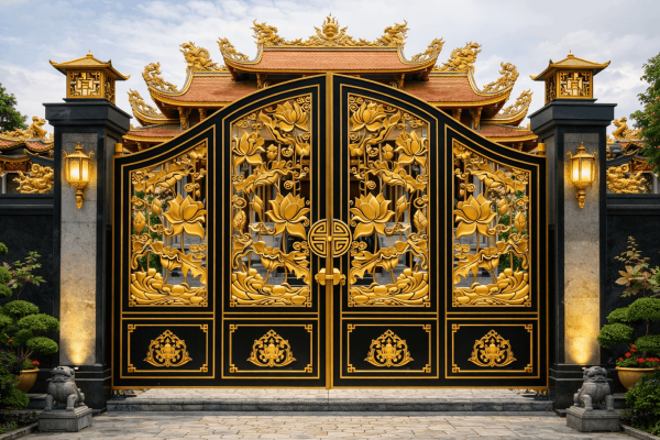 Cổng nhôm đúc hoa sen