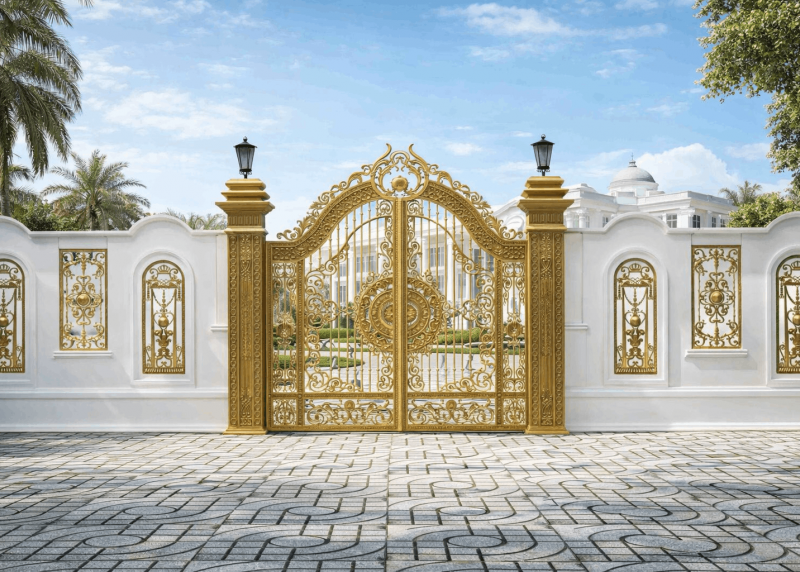 Cổng nhôm đúc mẫu hoa lá phong cách phương tây