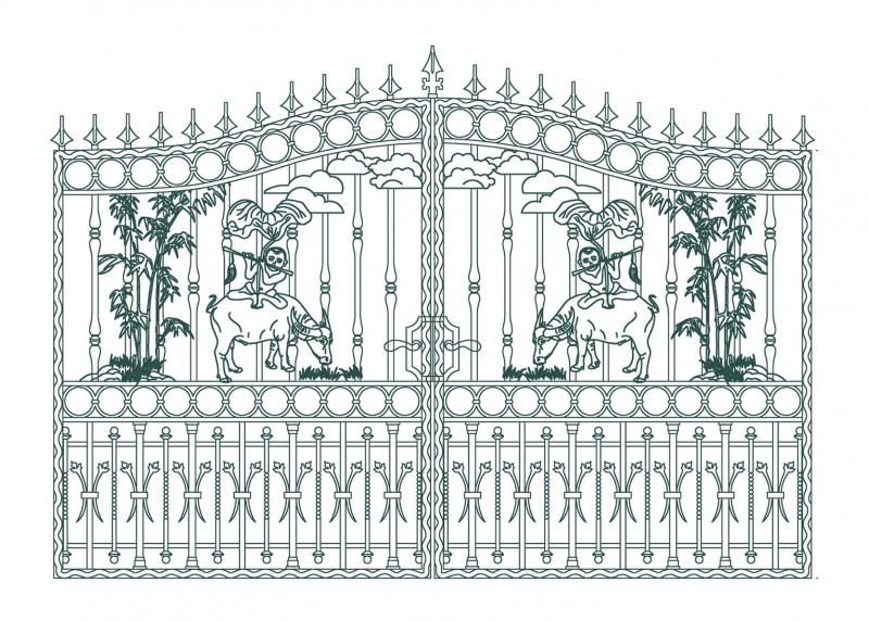 Cast aluminum gate in relief...