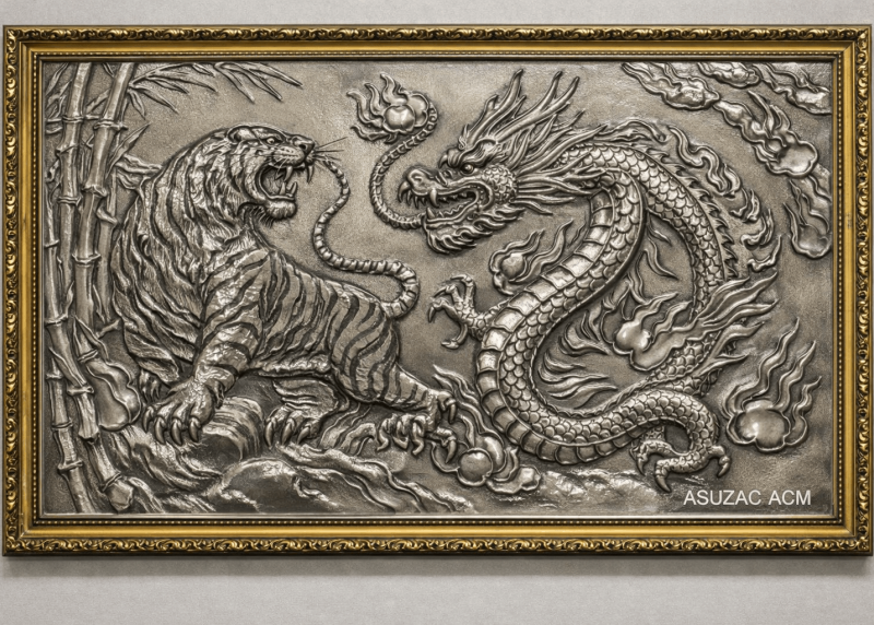 Cast Aluminum Tiger and Dragon Pattern Painting