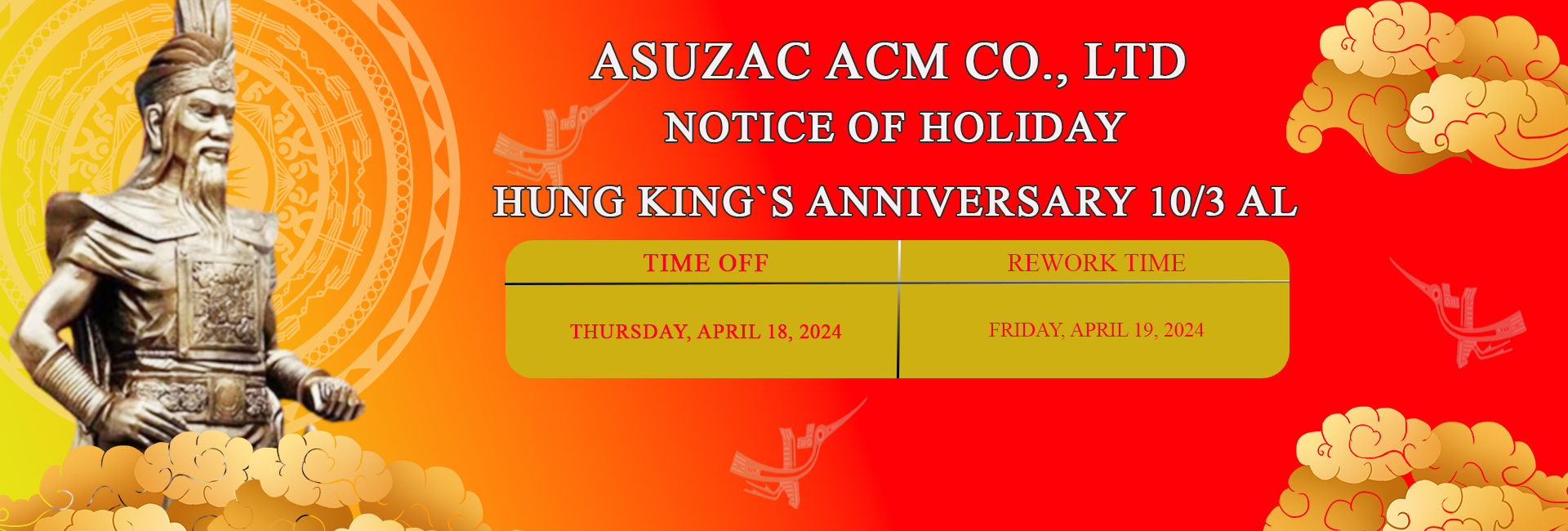 ANNOUNCEMENT OF HOLIDAY CELEBRATION OF HUNG VING'S Ancestral Ancestor