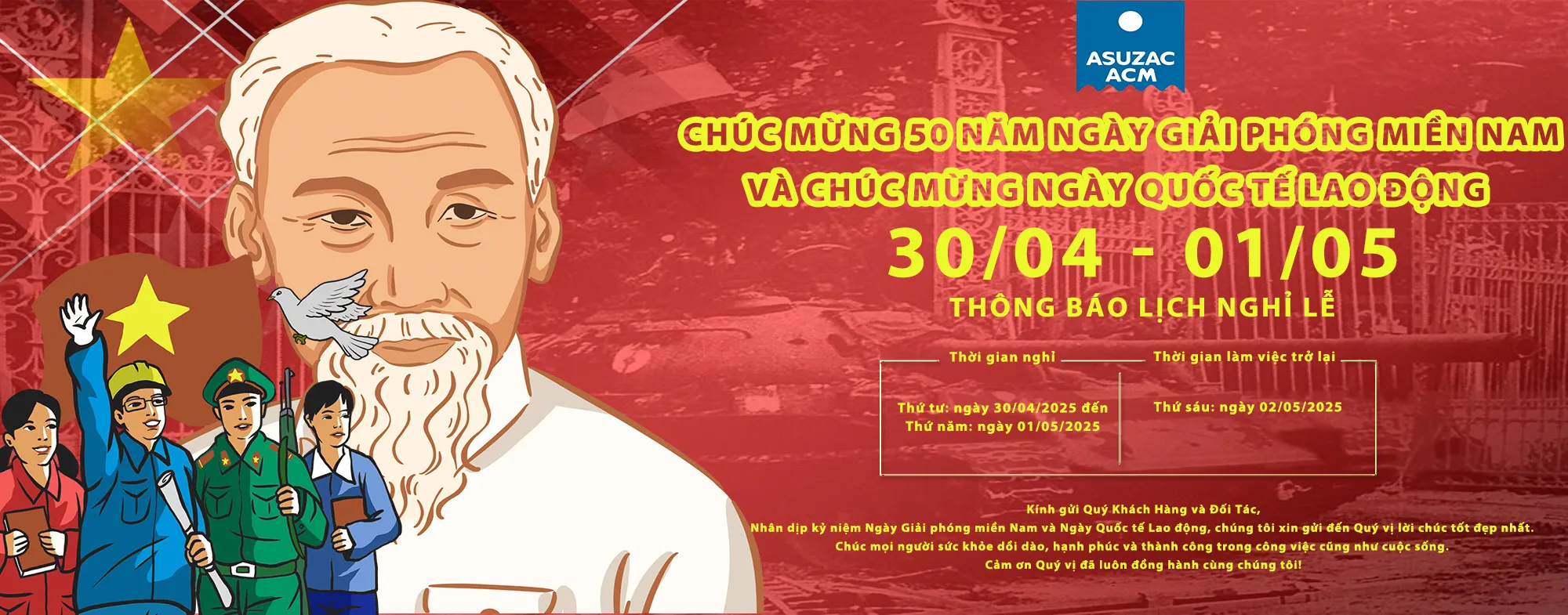Chúc mừng lễ Giải Phóng Miến Nam và Lễ Quốc Tế lao Động